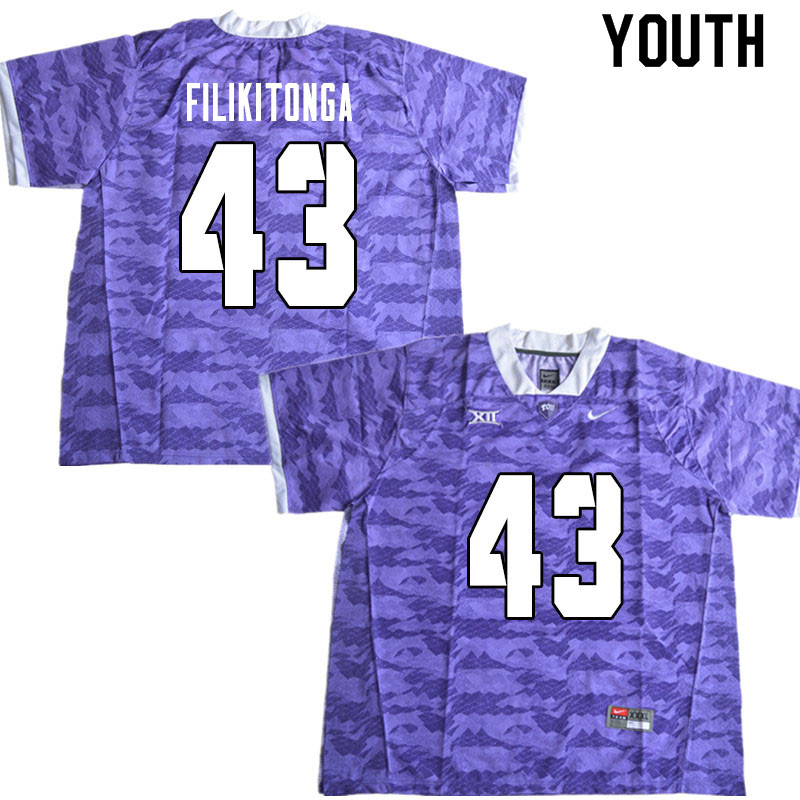 Youth #43 Izaih Filikitonga TCU Horned Frogs College Football Jerseys Sale-Limited Purple - Click Image to Close
